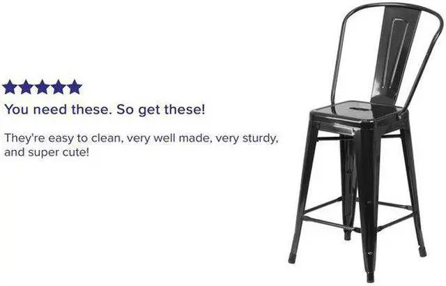Alt view image 4 of 20 - Flash Furniture Metal Indoor/Outdoor Stool, 24", Black