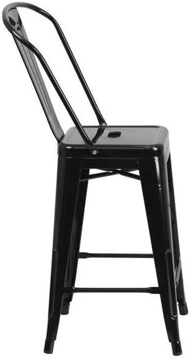 Alt view image 6 of 20 - Flash Furniture Metal Indoor/Outdoor Stool, 24", Black