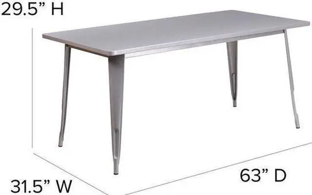 Alt view image 2 of 17 - Commercial Grade 31.5" x 63" Rectangular Silver Metal Indoor-Outdoor Table
