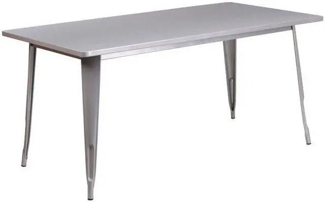 Alt view image 5 of 17 - Commercial Grade 31.5" x 63" Rectangular Silver Metal Indoor-Outdoor Table