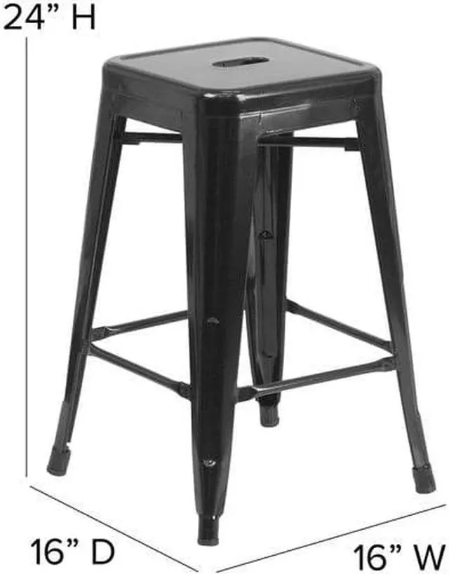 Alt view image 2 of 20 - 24'' High Backless Black Metal Indoor-Outdoor Counter Height Stool with Square Seat