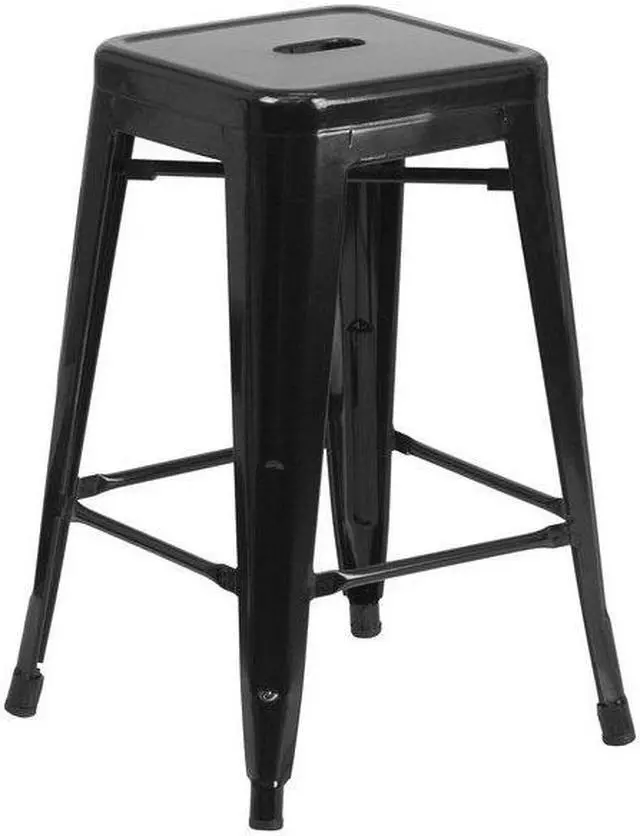 Alt view image 5 of 20 - 24'' High Backless Black Metal Indoor-Outdoor Counter Height Stool with Square Seat