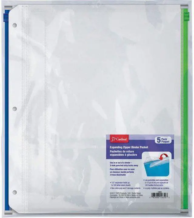 Alt view image 12 of 14 - Cardinal Expanding Zipper Binder Pocket 11 x 8 1/2 Assorted Colors 5/Pack 14650