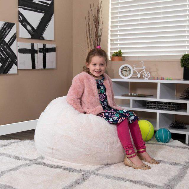 Alt view image 9 of 20 - Small White Furry Kids Bean Bag Chair