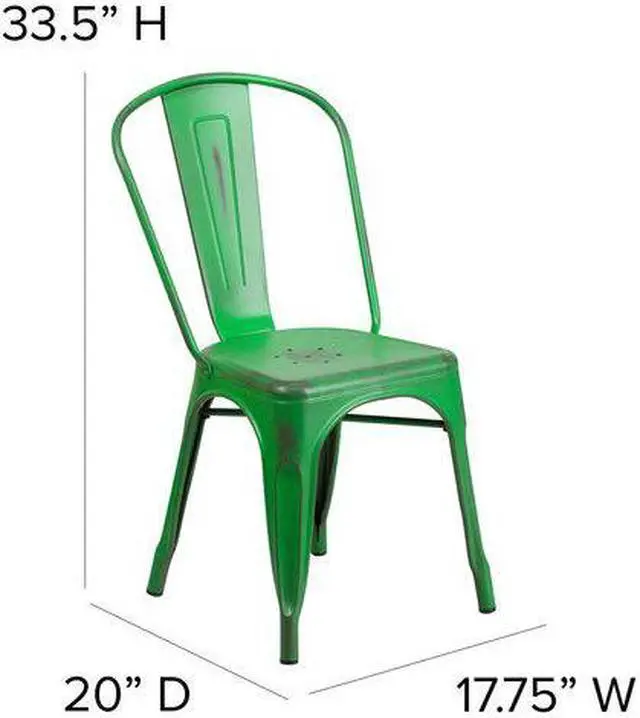 Alt view image 10 of 20 - Commercial Grade Distressed Green Metal Indoor-Outdoor Stackable Chair