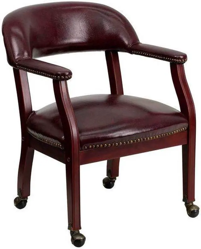 Alt view image 12 of 20 - Oxblood Vinyl Luxurious Conference Chair with Accent Nail Trim and Casters