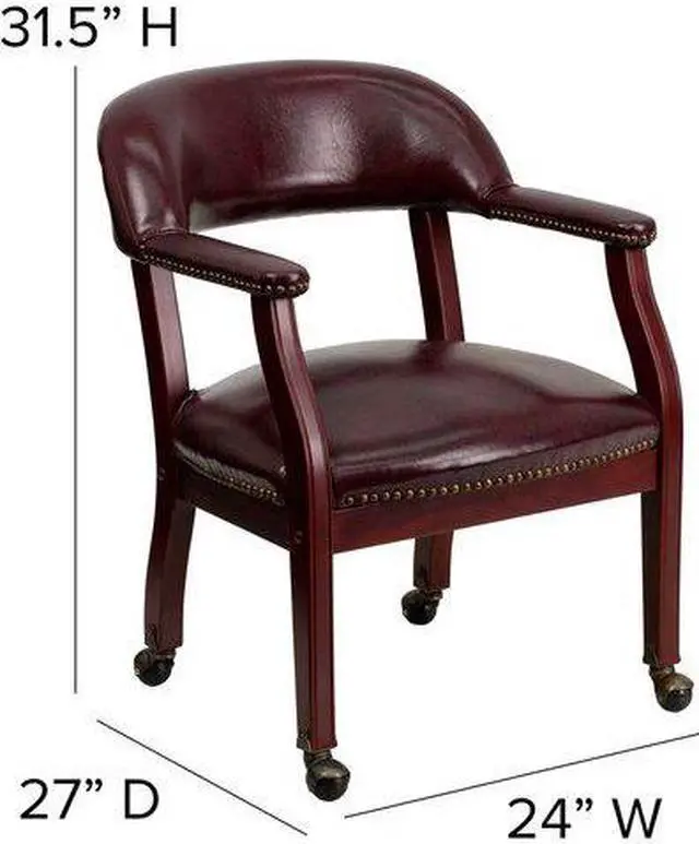 Alt view image 13 of 20 - Oxblood Vinyl Luxurious Conference Chair with Accent Nail Trim and Casters