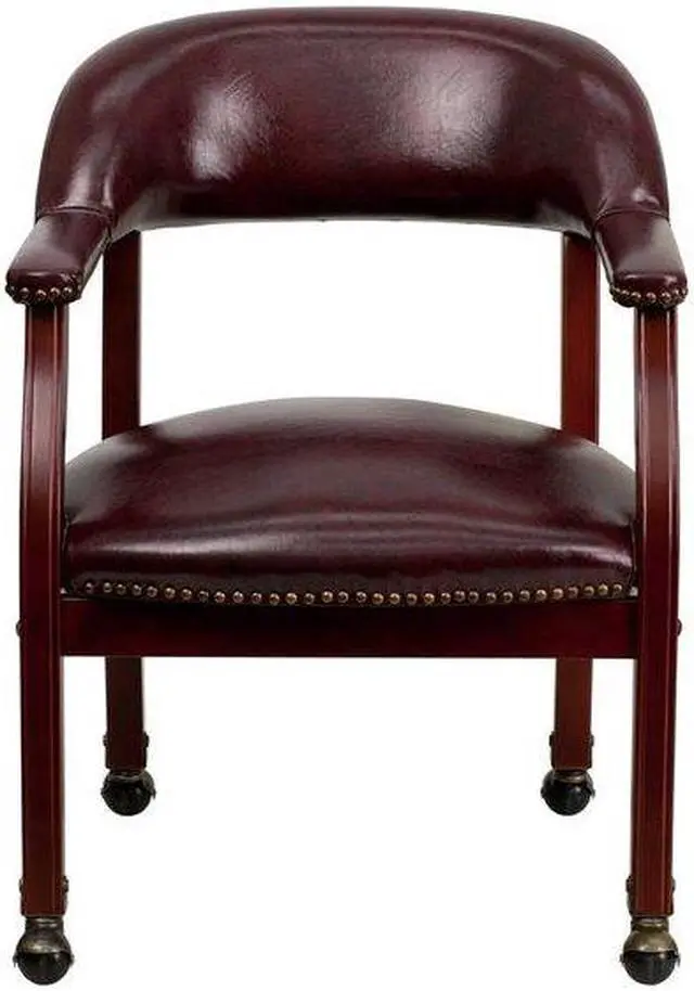 Alt view image 17 of 20 - Oxblood Vinyl Luxurious Conference Chair with Accent Nail Trim and Casters