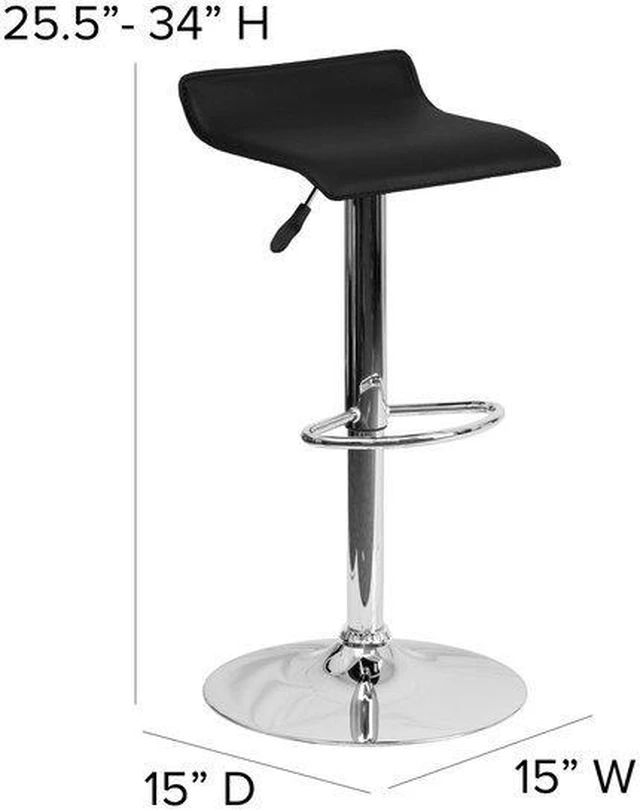 Alt view image 11 of 20 - Contemporary Black Vinyl Adjustable Height Barstool with Solid Wave Seat and Chrome Base