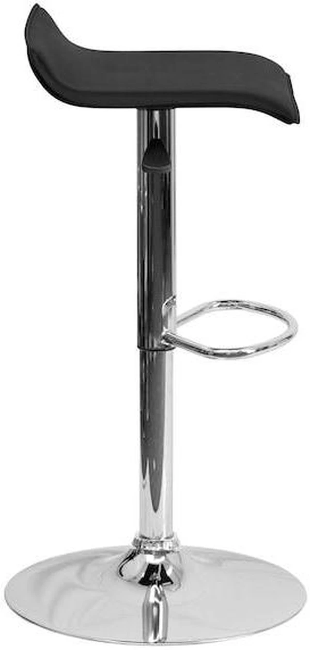 Alt view image 15 of 20 - Contemporary Black Vinyl Adjustable Height Barstool with Solid Wave Seat and Chrome Base