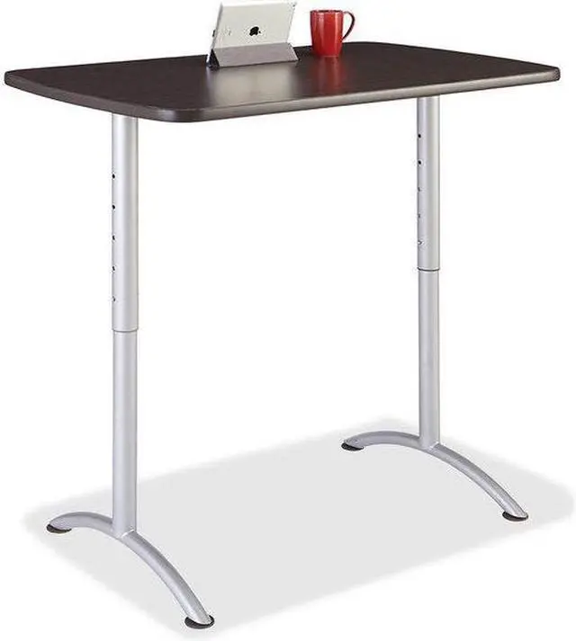 Alt view image 12 of 12 - Iceberg - 69305 - Iceberg Walnut Top Sit-to-Stand Table - Rectangle Top - Arch Base - 2 Legs - 48 Table Top Length x 30