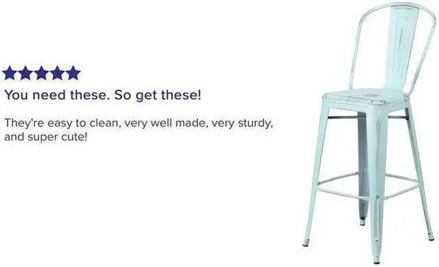 Alt view image 5 of 18 - Commercial Grade 30" High Distressed Green-Blue Metal Indoor-Outdoor Barstool with Back