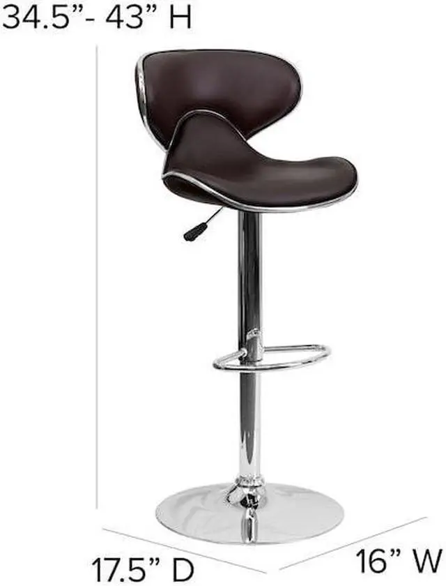 Alt view image 12 of 20 - Contemporary Cozy Mid-Back Brown Vinyl Adjustable Height Barstool with Chrome Base