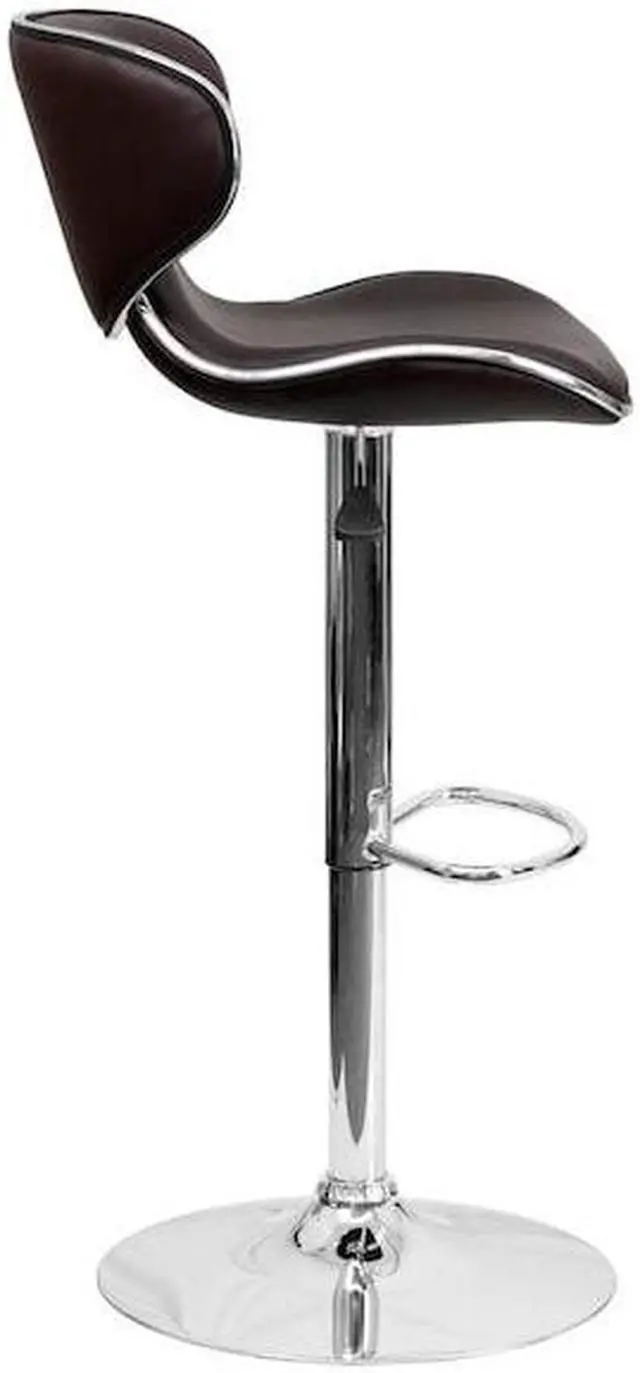 Alt view image 15 of 20 - Contemporary Cozy Mid-Back Brown Vinyl Adjustable Height Barstool with Chrome Base