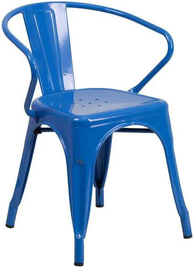 Alt view image 7 of 15 - FLASH FURNITURE 4-CH-31270-BL-GG Blue Metal Indoor-Outdoor Chair with Arms