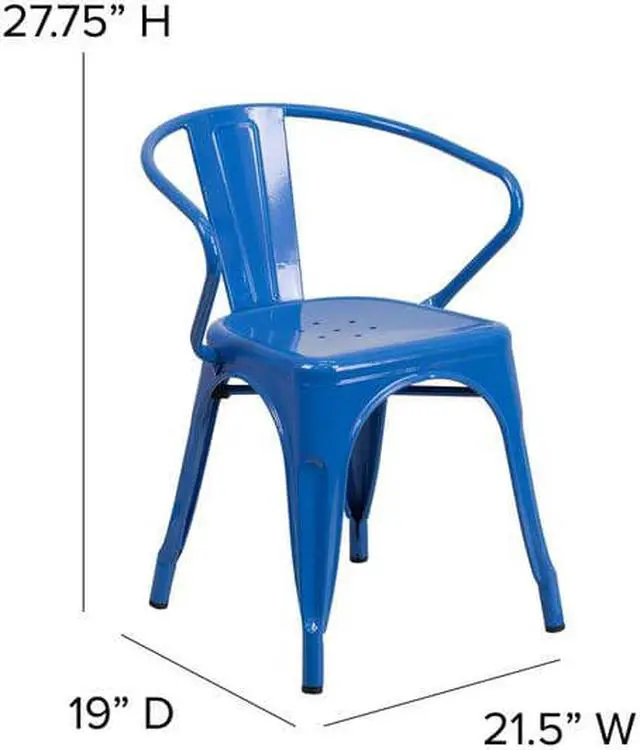 Alt view image 3 of 15 - FLASH FURNITURE 4-CH-31270-BL-GG Blue Metal Indoor-Outdoor Chair with Arms