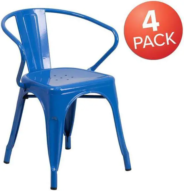 Alt view image 4 of 15 - FLASH FURNITURE 4-CH-31270-BL-GG Blue Metal Indoor-Outdoor Chair with Arms