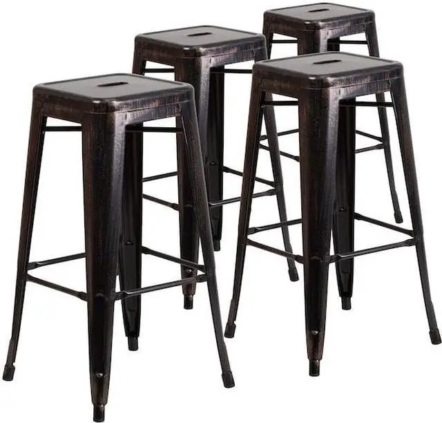 Alt view image 9 of 15 - Flash Furniture 30" High Backless Black-Antique Gold Metal Indoor-Outdoor Barstool with Square Seat 4 Pack (4CH3132030BQ)