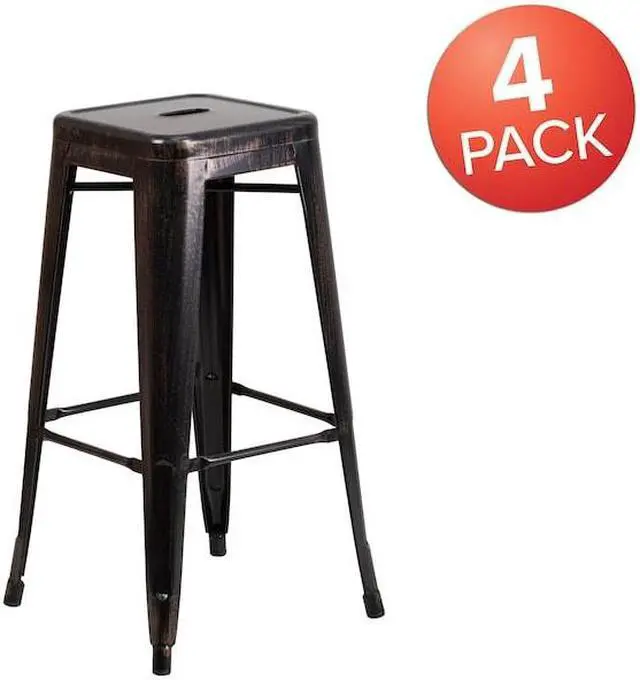 Alt view image 11 of 15 - Flash Furniture 30" High Backless Black-Antique Gold Metal Indoor-Outdoor Barstool with Square Seat 4 Pack (4CH3132030BQ)