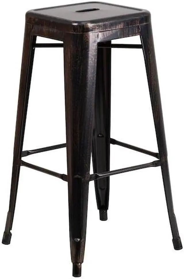 Alt view image 14 of 15 - Flash Furniture 30" High Backless Black-Antique Gold Metal Indoor-Outdoor Barstool with Square Seat 4 Pack (4CH3132030BQ)