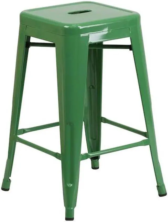 Alt view image 14 of 15 - FLASH FURNITURE 4-CH-31320-24-GN-GG Green Backless Metal Stool,24"