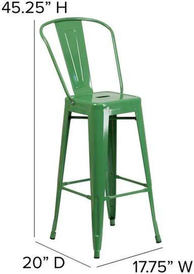 Alt view image 3 of 7 - Flash Furniture Commercial Grade 30" High Green Metal Indoor-Outdoor Barstool with Removable Back 4 Pack (4CH3132030GBGN)