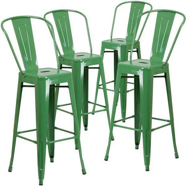 Alt view image 2 of 7 - Flash Furniture Commercial Grade 30" High Green Metal Indoor-Outdoor Barstool with Removable Back 4 Pack (4CH3132030GBGN)