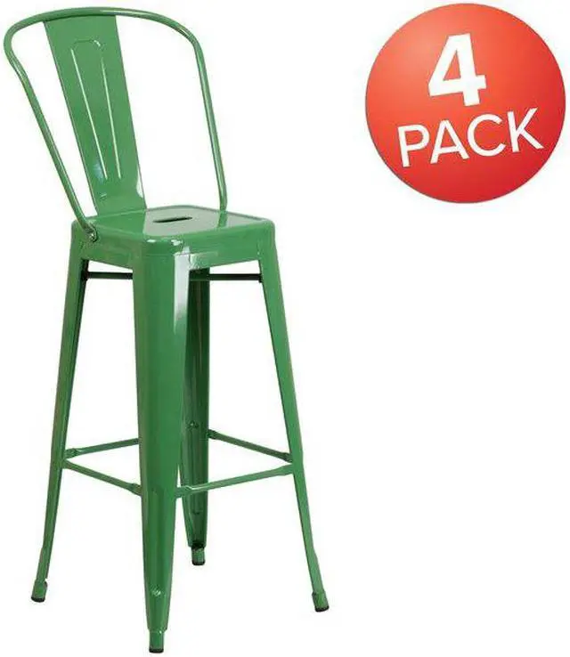 Alt view image 4 of 7 - Flash Furniture Commercial Grade 30" High Green Metal Indoor-Outdoor Barstool with Removable Back 4 Pack (4CH3132030GBGN)