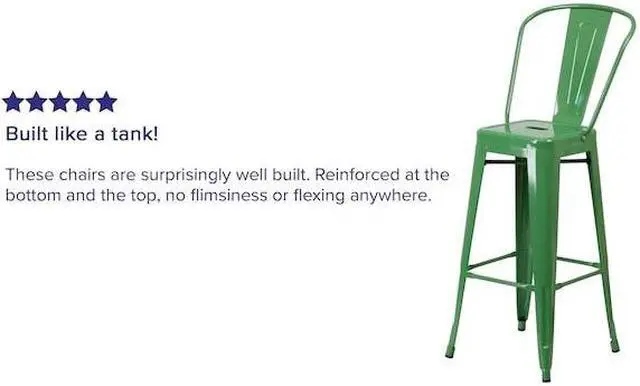 Alt view image 6 of 7 - Flash Furniture Commercial Grade 30" High Green Metal Indoor-Outdoor Barstool with Removable Back 4 Pack (4CH3132030GBGN)