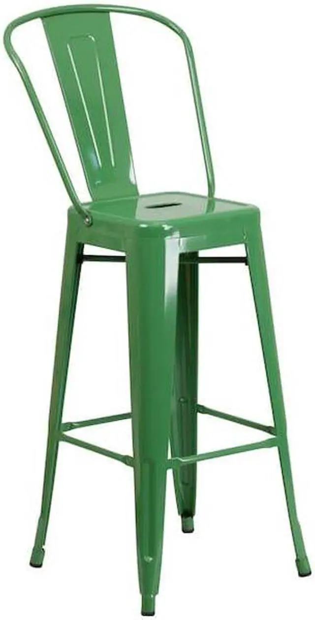 Alt view image 7 of 7 - Flash Furniture Commercial Grade 30" High Green Metal Indoor-Outdoor Barstool with Removable Back 4 Pack (4CH3132030GBGN)