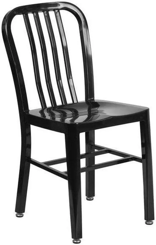 Alt view image 5 of 11 - 24'' Round Black Metal Indoor-Outdoor Table Set with 4 Vertical Slat Back Chairs