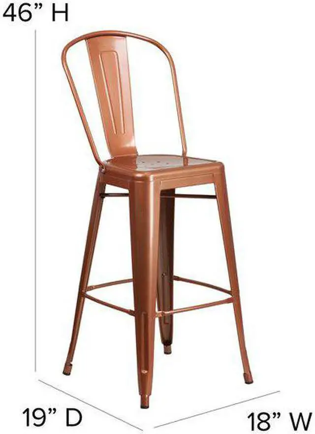 Alt view image 4 of 19 - Commercial Grade 30" High Copper Metal Indoor-Outdoor Barstool with Back