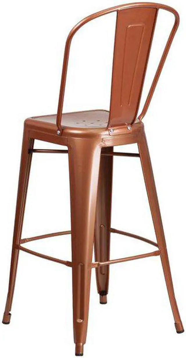 Alt view image 8 of 19 - Commercial Grade 30" High Copper Metal Indoor-Outdoor Barstool with Back
