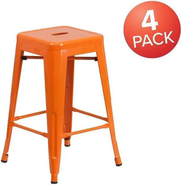 Alt view image 4 of 15 - FLASH FURNITURE 4-CH-31320-24-OR-GG Orange Backless Metal Stool,24"