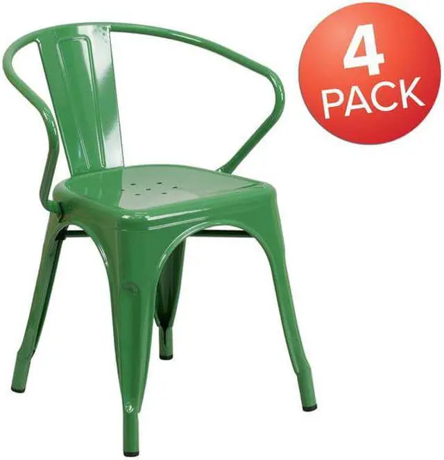 Alt view image 3 of 15 - FLASH FURNITURE 4-CH-31270-GN-GG Green Metal Indoor-Outdoor Chair with Arms