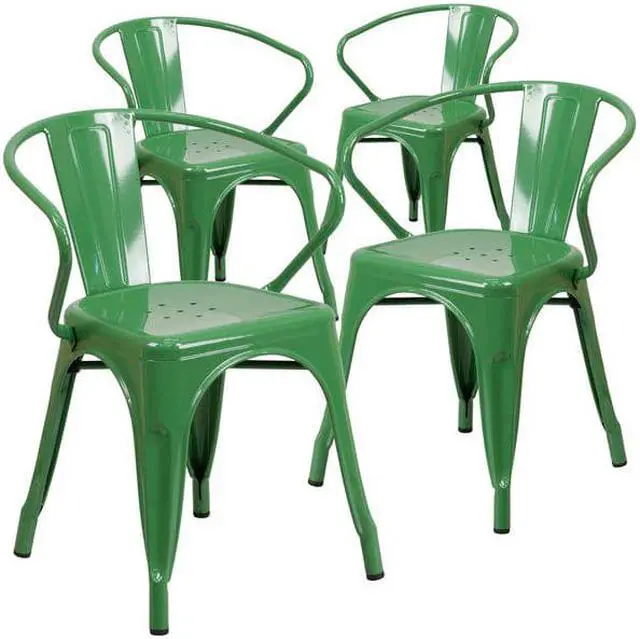 Alt view image 6 of 15 - FLASH FURNITURE 4-CH-31270-GN-GG Green Metal Indoor-Outdoor Chair with Arms