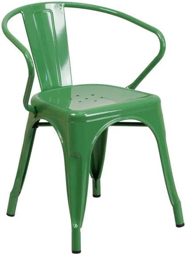 Alt view image 7 of 15 - FLASH FURNITURE 4-CH-31270-GN-GG Green Metal Indoor-Outdoor Chair with Arms