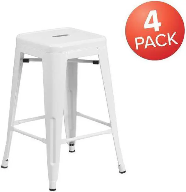 Alt view image 11 of 15 - FLASH FURNITURE 4-CH-31320-24-WH-GG White Backless Metal Stool,24"