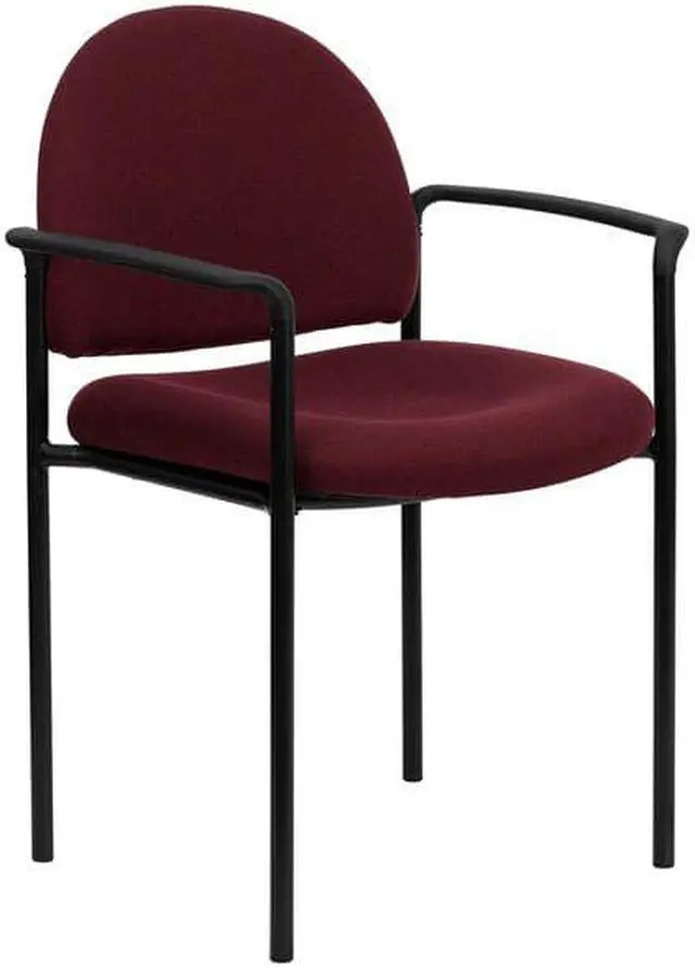 Alt view image 9 of 20 - Comfort Burgundy Fabric Stackable Steel Side Reception Chair with Arms