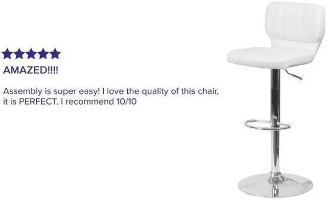 Alt view image 11 of 20 - Contemporary White Vinyl Adjustable Height Barstool with Vertical Stitch Back and Chrome Base