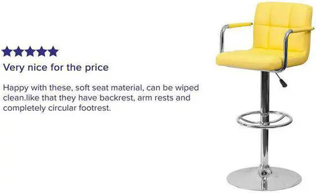 Alt view image 6 of 8 - 2 Pk. Contemporary Yellow Quilted Vinyl Adjustable Height Barstool with Arms and Chrome Base