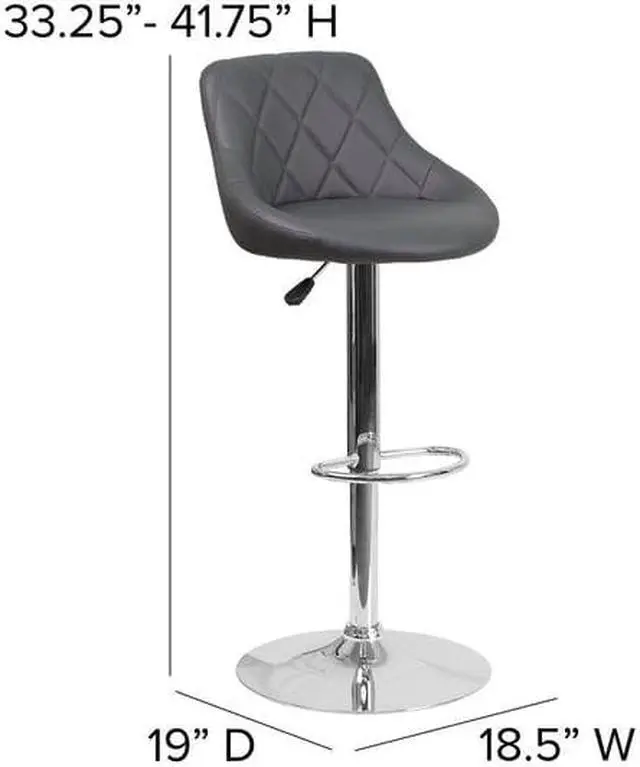 Alt view image 4 of 15 - 2 Pk. Contemporary Gray Vinyl Bucket Seat Adjustable Height Barstool with Chrome Base