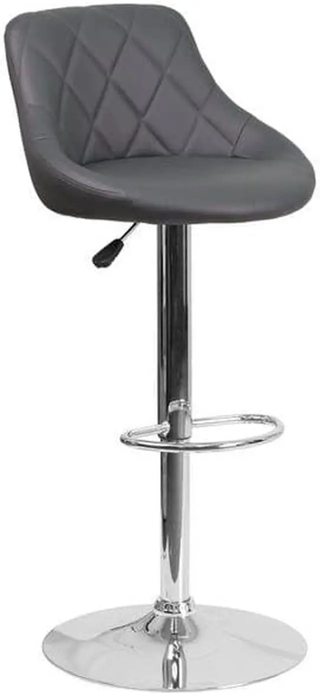 Alt view image 8 of 15 - 2 Pk. Contemporary Gray Vinyl Bucket Seat Adjustable Height Barstool with Chrome Base