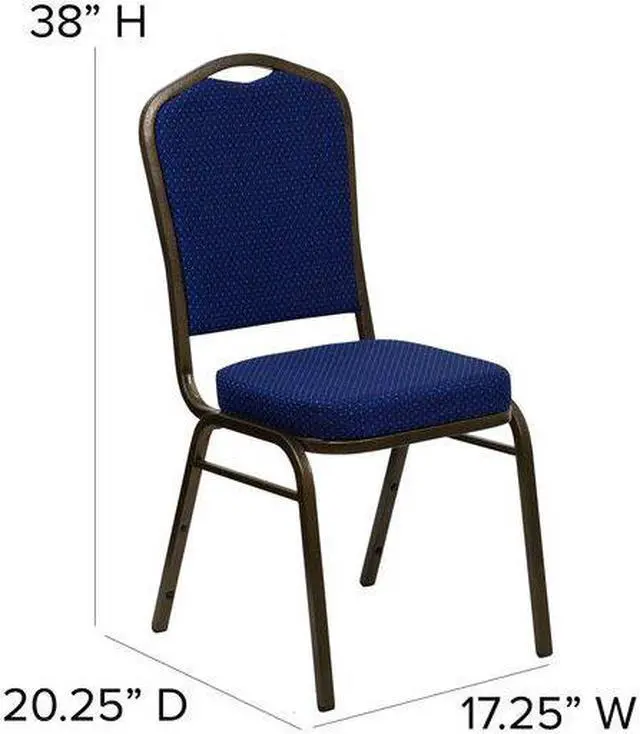 Alt view image 7 of 20 - HERCULES Series Crown Back Stacking Banquet Chair in Navy Blue Patterned Fabric - Gold Vein Frame