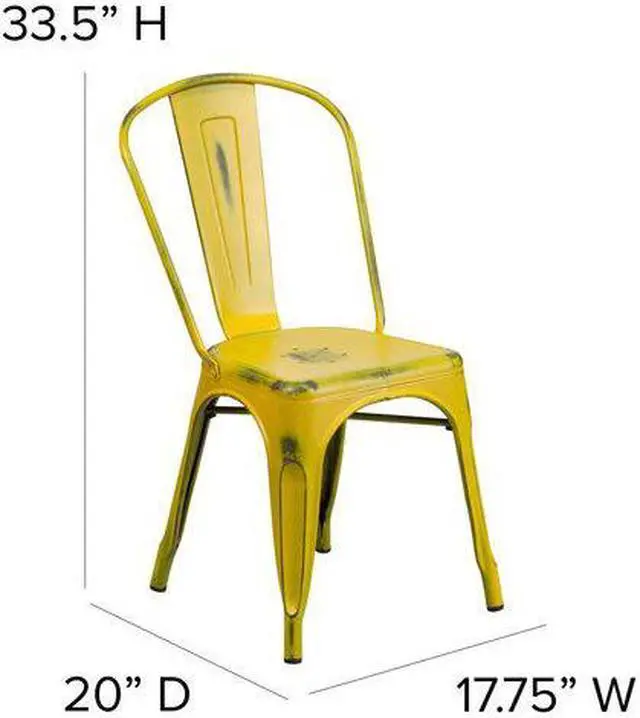 Alt view image 6 of 19 - Commercial Grade Distressed Yellow Metal Indoor-Outdoor Stackable Chair