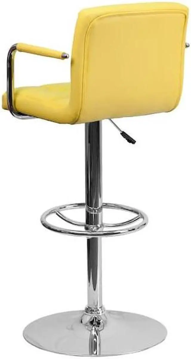 Alt view image 17 of 20 - Flash Furniture Contemporary Yellow Quilted Vinyl Adjustable Height Bar Stool with Arms and Chrome Base