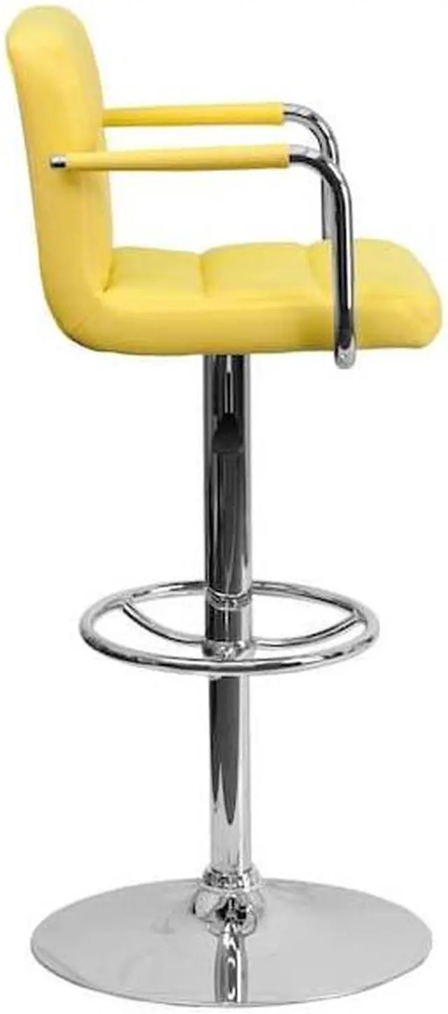 Alt view image 16 of 20 - Flash Furniture Contemporary Yellow Quilted Vinyl Adjustable Height Bar Stool with Arms and Chrome Base