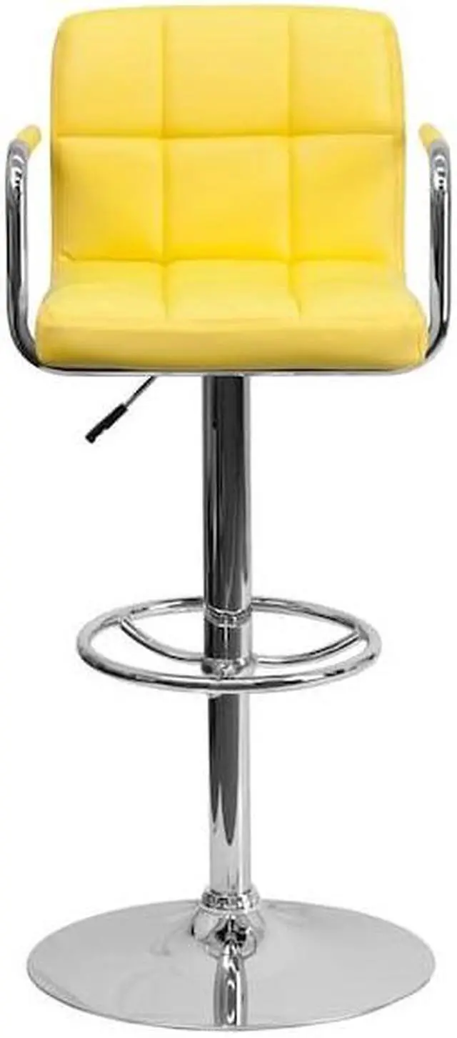Alt view image 18 of 20 - Flash Furniture Contemporary Yellow Quilted Vinyl Adjustable Height Bar Stool with Arms and Chrome Base