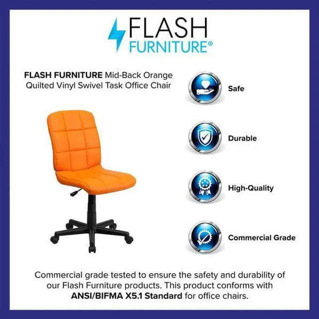 Alt view image 12 of 20 - Mid-Back Orange Quilted Vinyl Swivel Task Chair