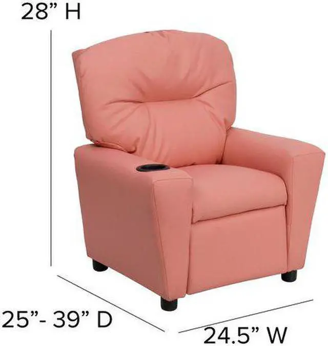 Alt view image 10 of 15 - Contemporary Pink Vinyl Kids Recliner with Cup Holder